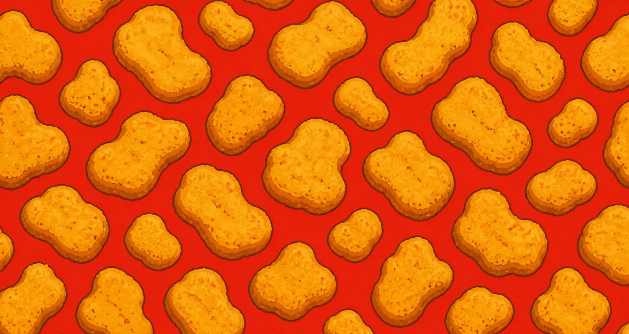 Cartoon pattern: irregular golden nuggets repeated on a paprika-red field